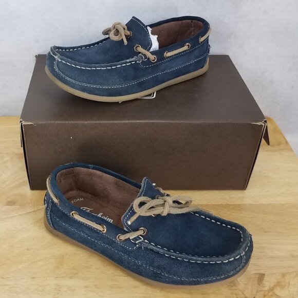 Florsheim Kids US 1.5 Jasper Tie Jr. Boat Shoe Suede Genuine Leather in Navy - Picture 1 of 13